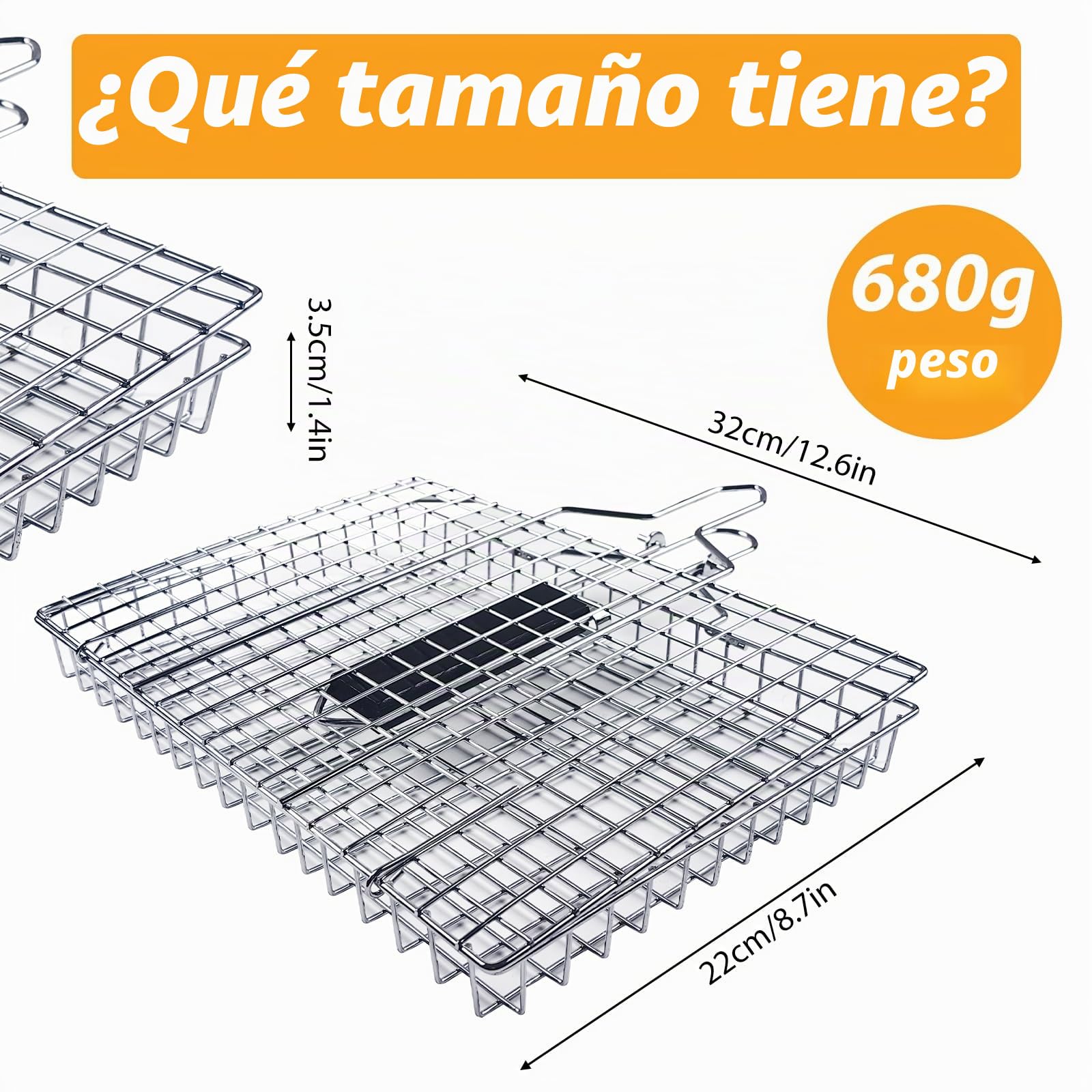 Rejilla para Barbacoa, Cesta de Parrilla de Barbacoa de Acero Inoxidable Portátil con Mango de Madera para Pescado, Verduras, Camarón, Carne