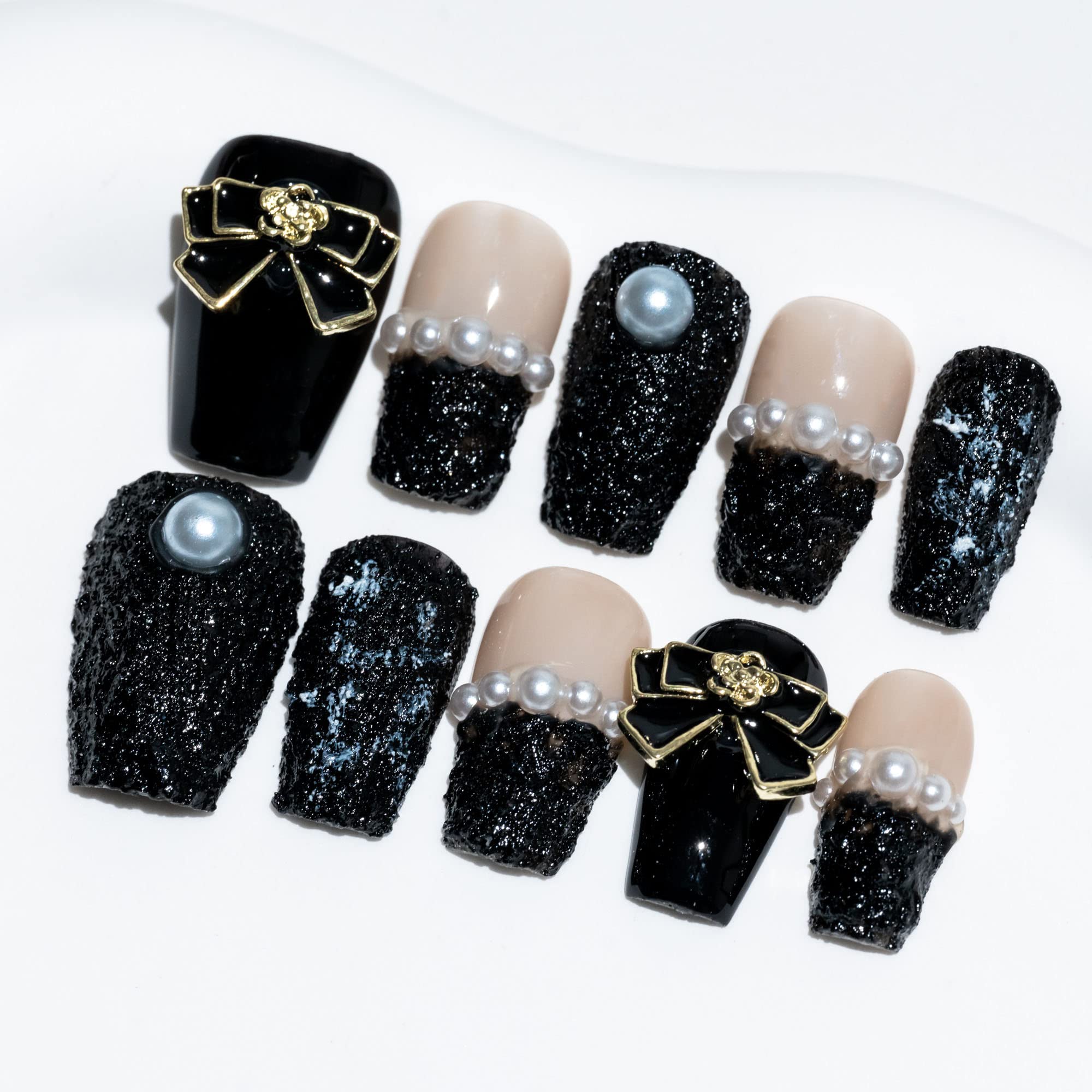 Sun&Beam Nails Handmade Press-on Long Coffin Ballerina Red White Black Silver Glam Halloween Ombre Design Fashion False Nail Tips 10 Pcs Set (#189 M) — view 74