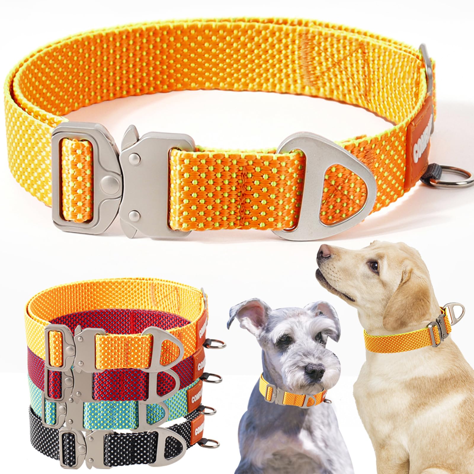 Comfluxe Heavy Duty Nylon Dog Collar with Metal Buckle | Quick Release Adjustable Dog Collar for Small Medium Large Dogs | Durable Outdoor Walking &