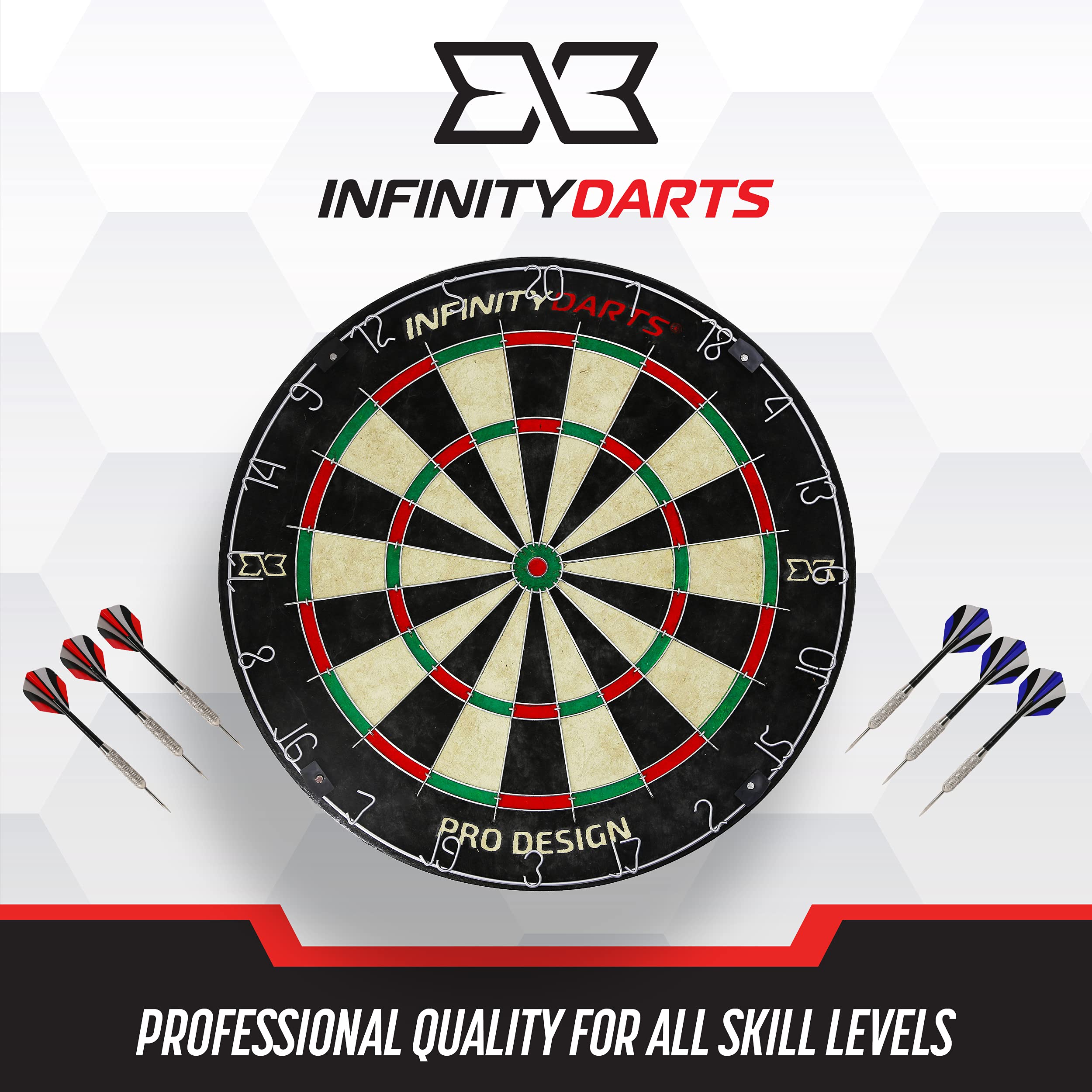 Infinity Darts Bristle Dartboard Set Includes 6 Metal Tip Darts Set