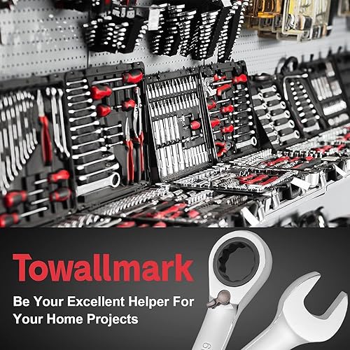 Miniatura 6 de Towallmark Juego de llaves de 12 piezas, combinación de trinquete reversible estándar métrico 0.315 in-0.748 in, acero CR-V, llave de extremo