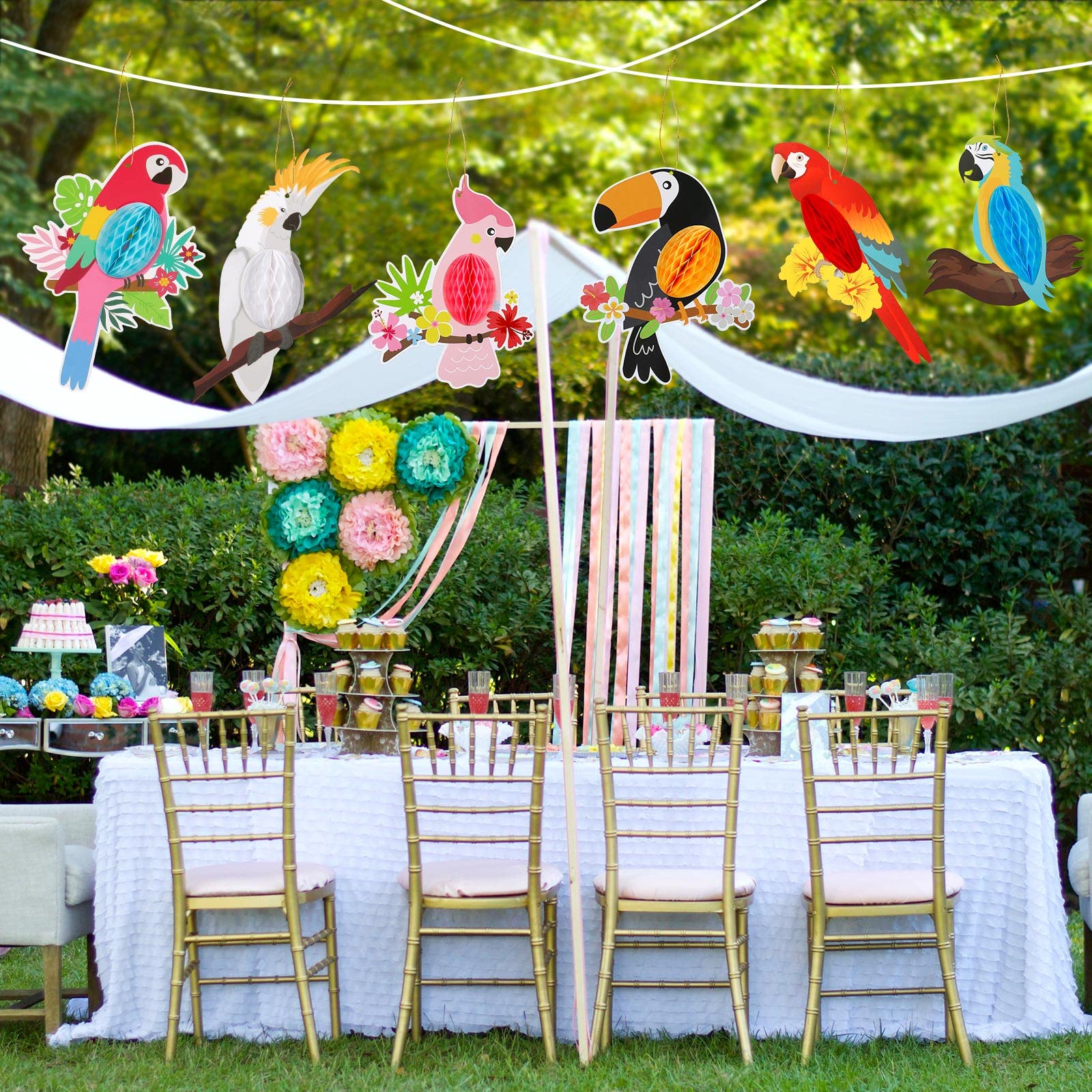 Lot 6 Décorations Suspendues Perroquet Tropical En Papier – Nid D’Abeille Coloré Pour Fête Hawaïenne, Luau, Anniversaire Été