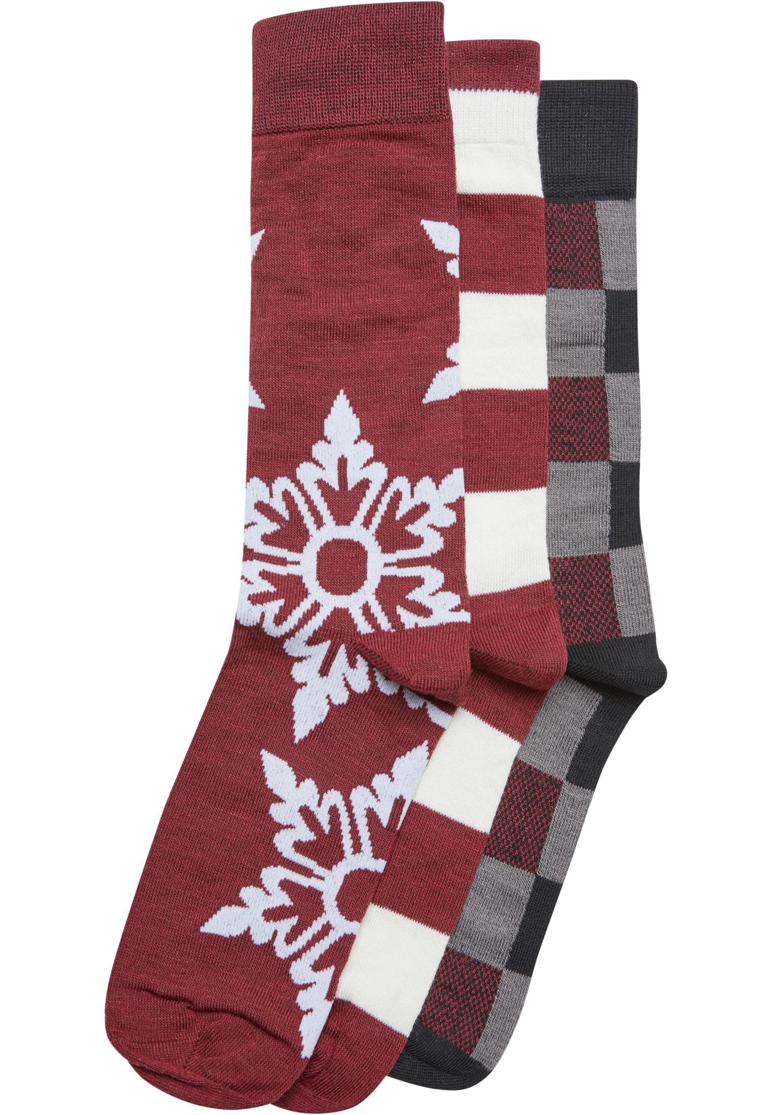 Urban Classics Unisex Christmas Snowflakes Socks 3-Pack Socks, Burgundy,
