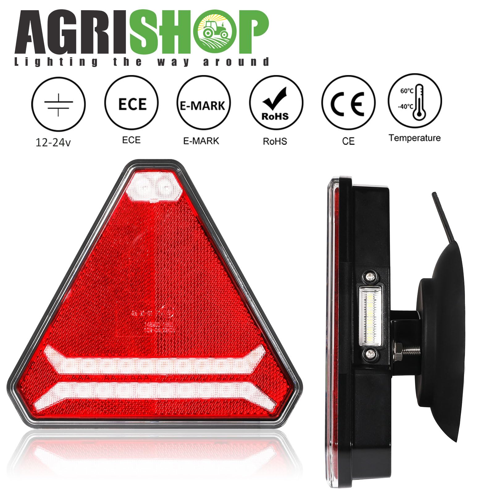 Feux De Remorque Sans Fil AGRISHOP • LED • Magnétiques • 12V/24V • 5 Fonctions • Étanche IP65 • Kit Complet