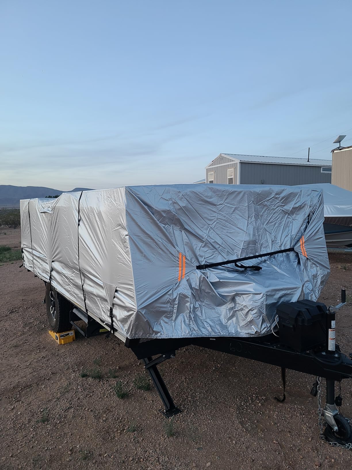 Cubierta Plegable de poliéster Plateado 420D Ripstop para Caravana de 10 a 12 pies con Bolsa de Almacenamiento, Impermeable, Anti-UV, Transpirable, Cubierta para Remolque con 5 + 2 Correas