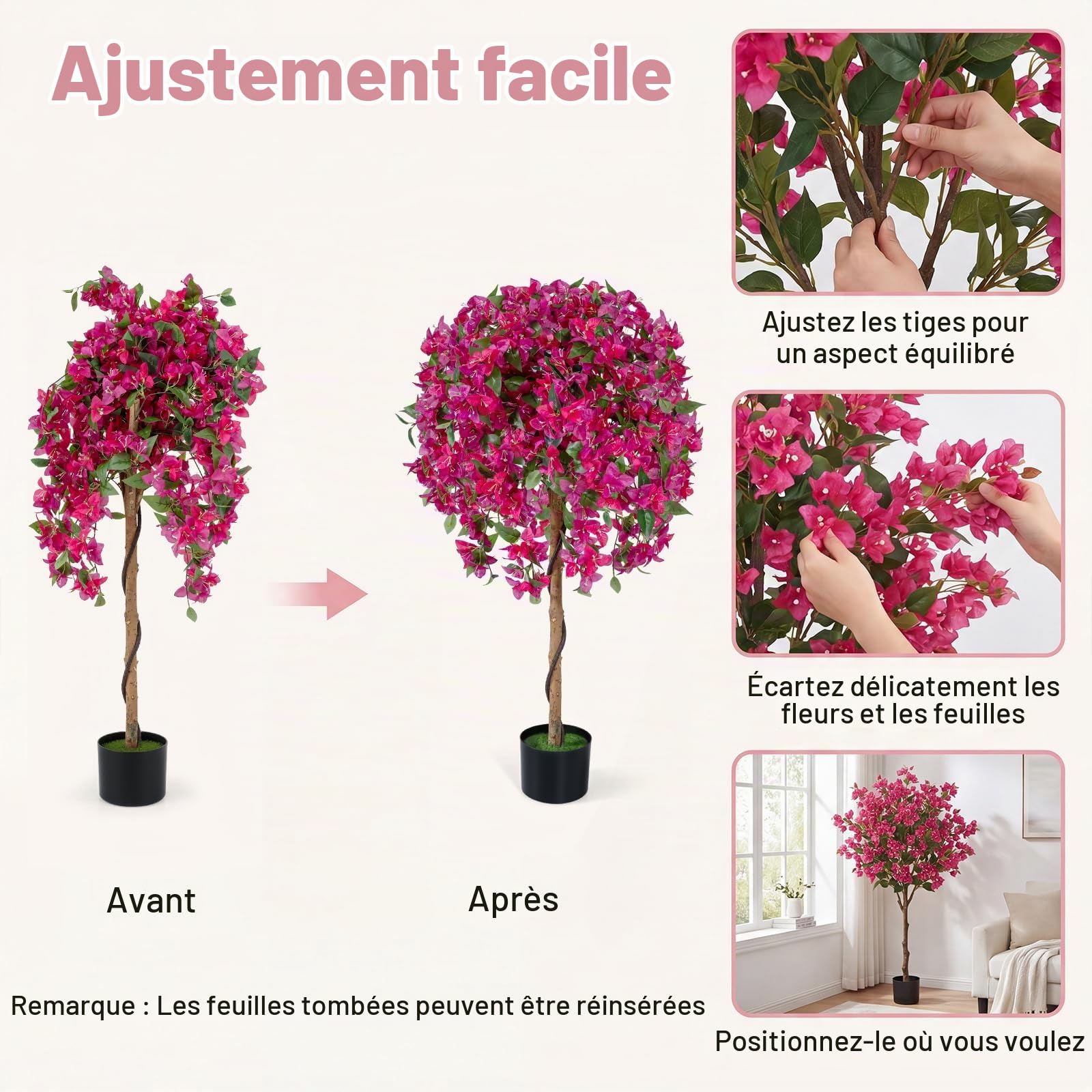 LIFEZEAL Lot de 2 Arbres Artificiels Bougainvilliers 130CM