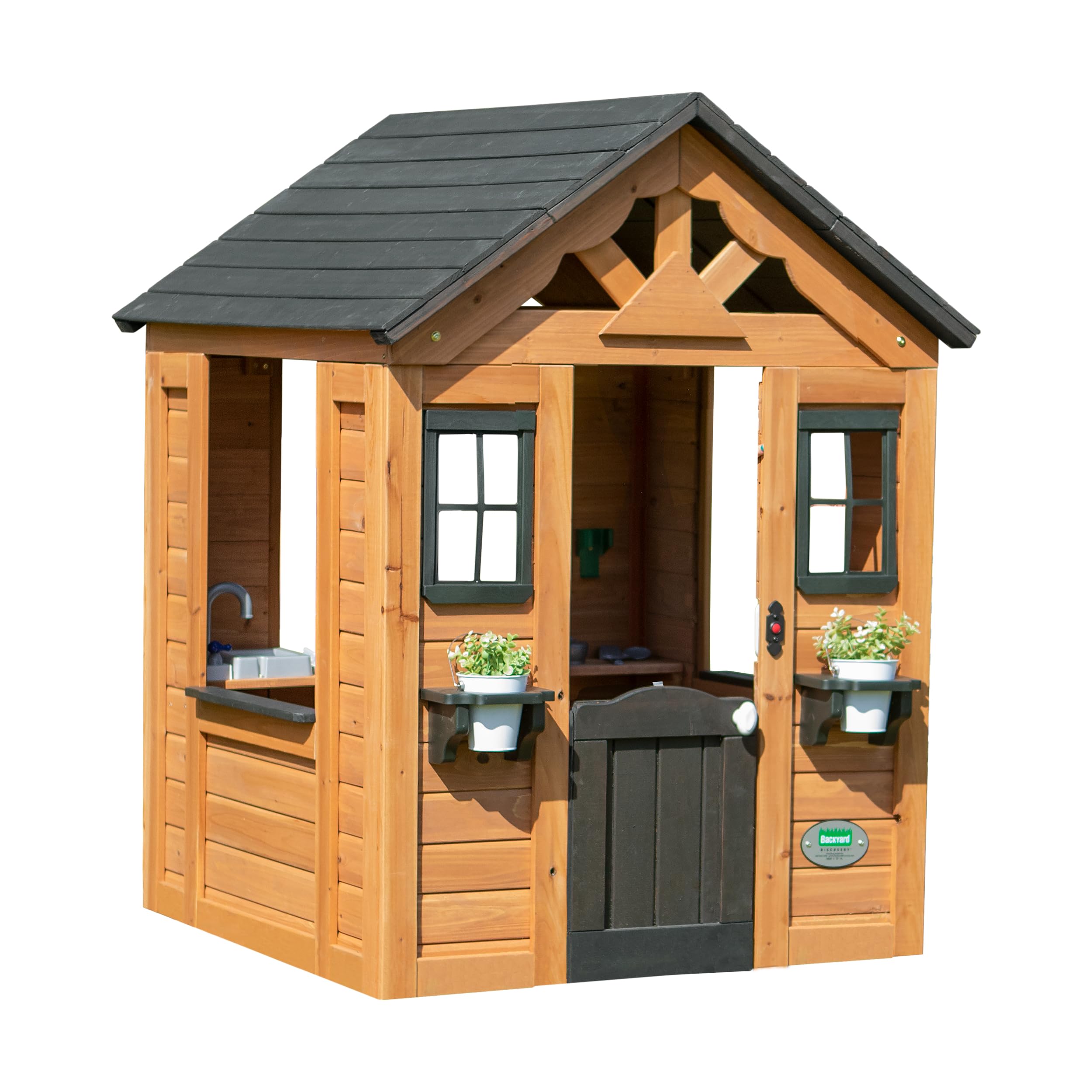 Backyard Discovery Sweetwater Playhouse Wooden House for Outdoor Play,  With Fun Accessories, Kids Garden House, 100% Cedar Wood, For 2-7 Year Olds 