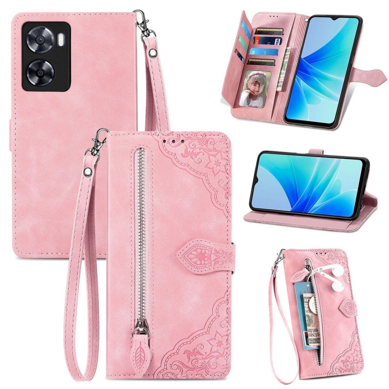 Coque Oppo A78 5G rose à rabat pour ne plus jamais perdre vos cartes bancaires