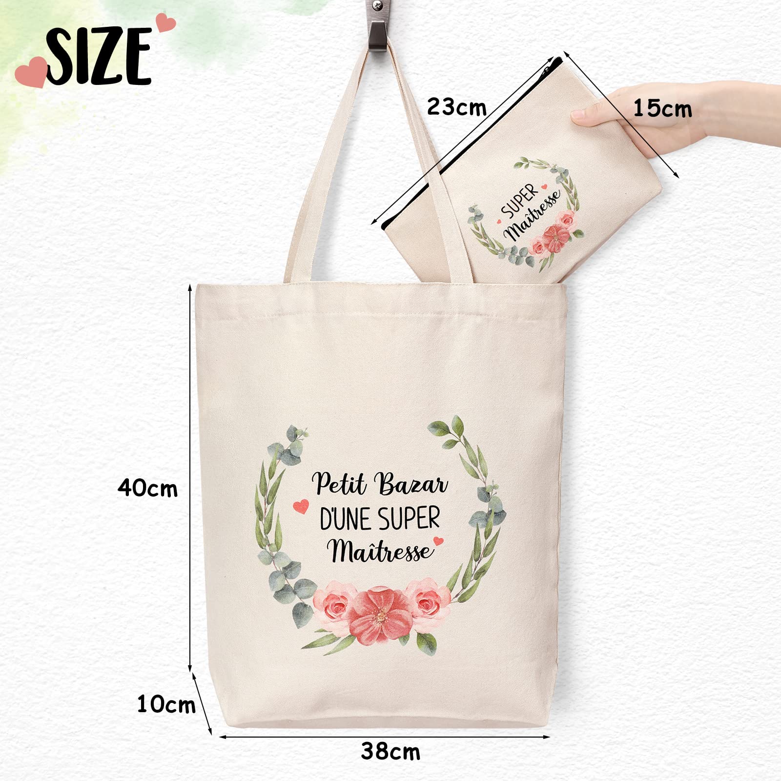 Lot de 2 Tote Bags Coton Femme avec Petite Pochette Sac Tissu
