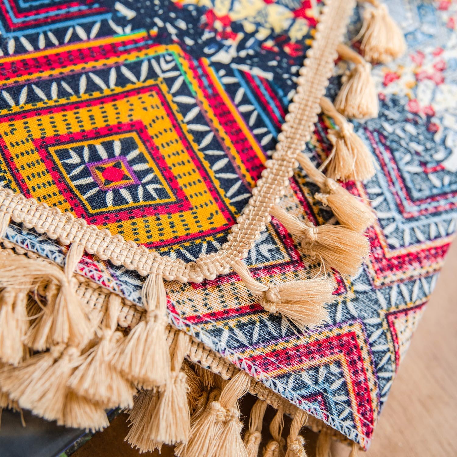 VOGOL Retro Boho Curtains for Bedroom, Not See Through Geo Print Decorative Drapes for Kitchen Window, 1 Panel Linen Textured Rod Pocket Curtain for Bathroom, 28 x 84 Inches