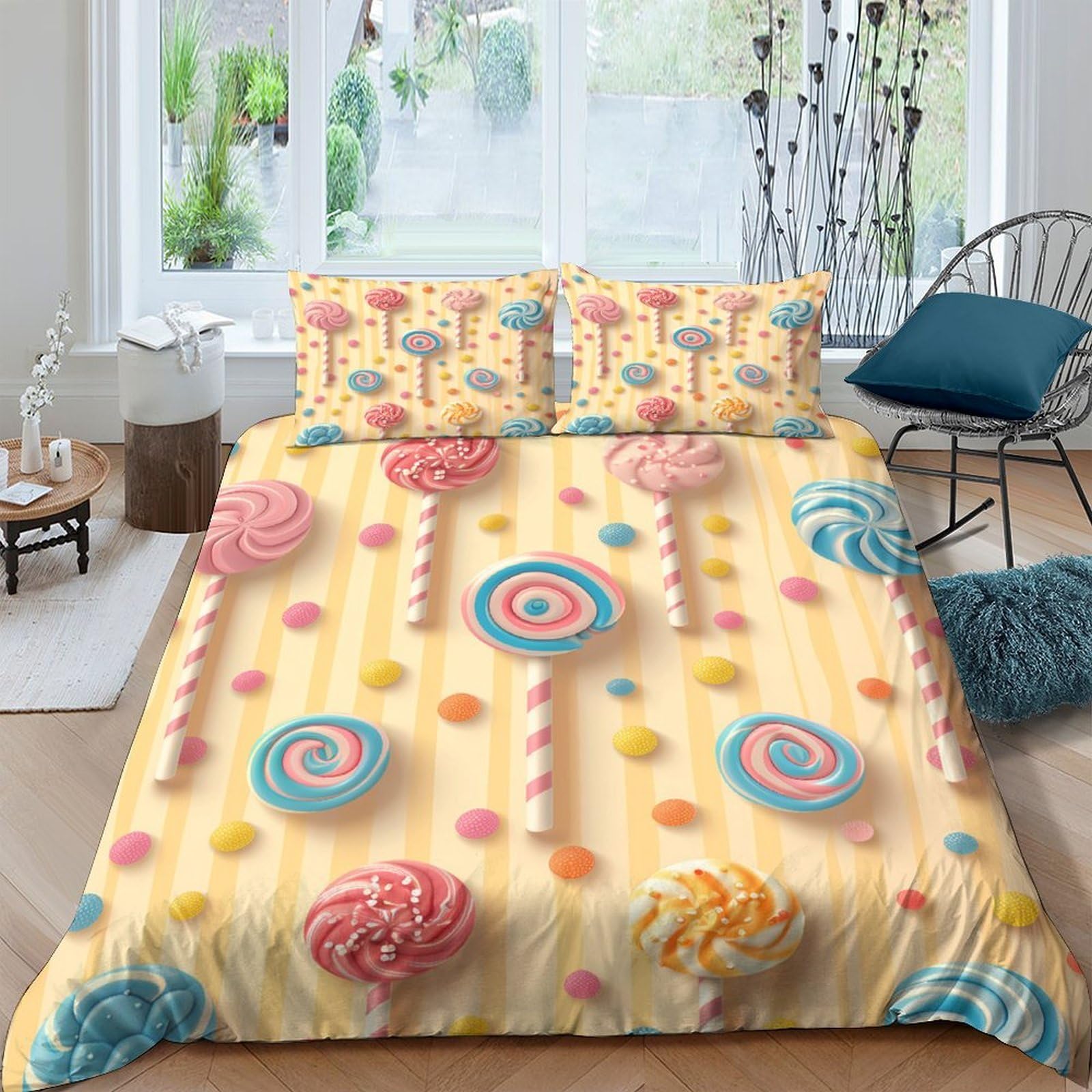 Ctjqhvkz Style-7 3D Printed Candy Swirl Fitted Sheet Microfiber Soft Lollipop Mattress Cover For Bedroom Guest Room Dorm Bed Decor Single（135X200cm）