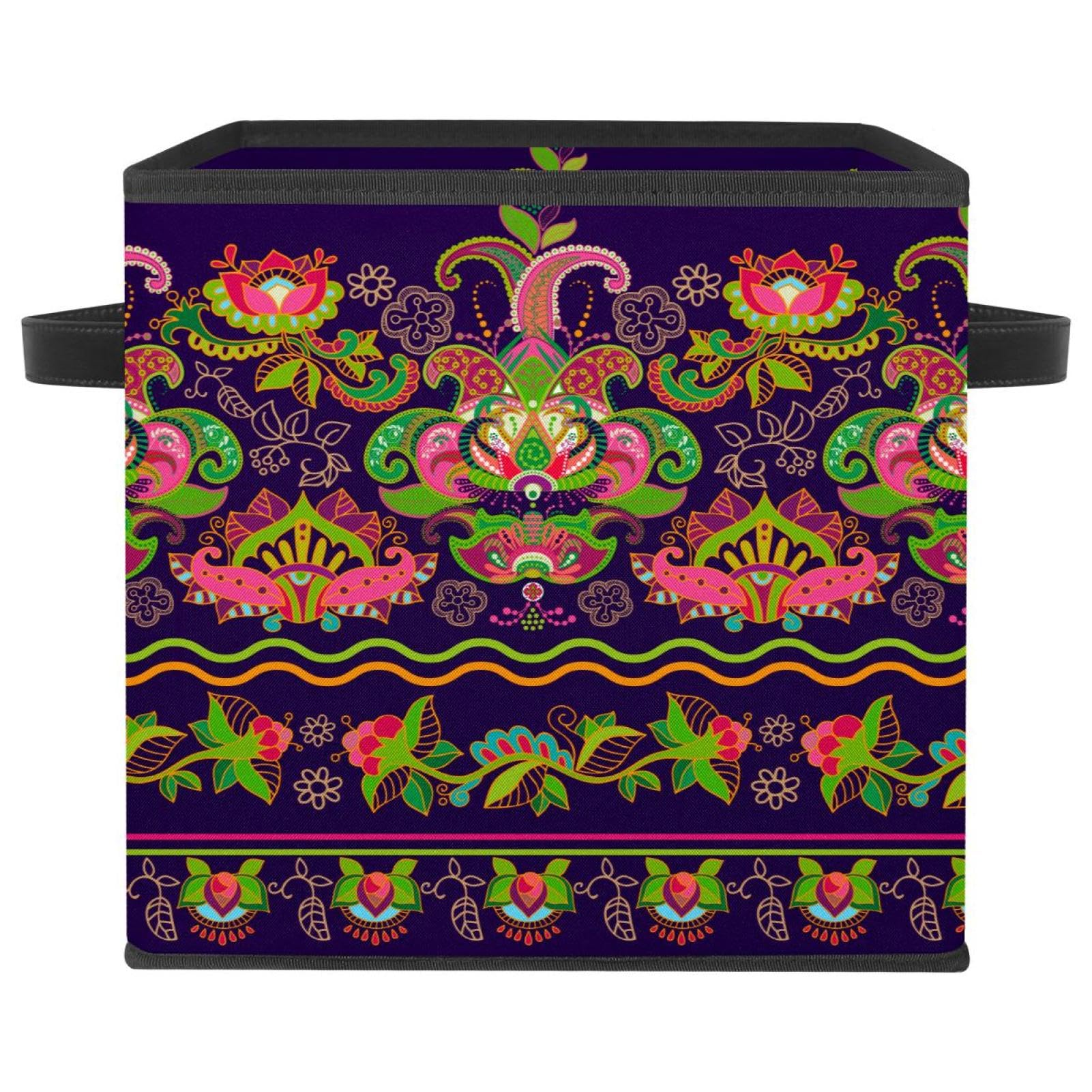 Boîte de rangement pliable cube en tissu Boho à poignées pour armoire et chambre