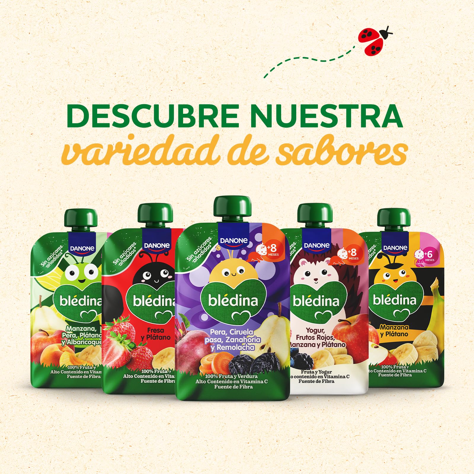 Blédina Bolsitas de Pera, Ciruela pasa, Zanahoria y Remolacha para Bebé Pouch 100% Fruta y Verdura Sin Azúcar Añadido Alto Contenido Vitamina C Fuente de Fibra Pack 6x100g