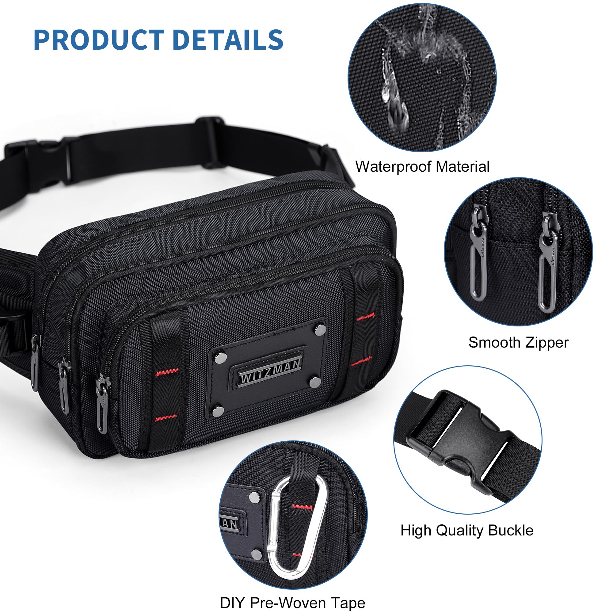WITZMAN Sac Banane pour Homme, Sac Ceinture Décontracté Résistant À L’Eau