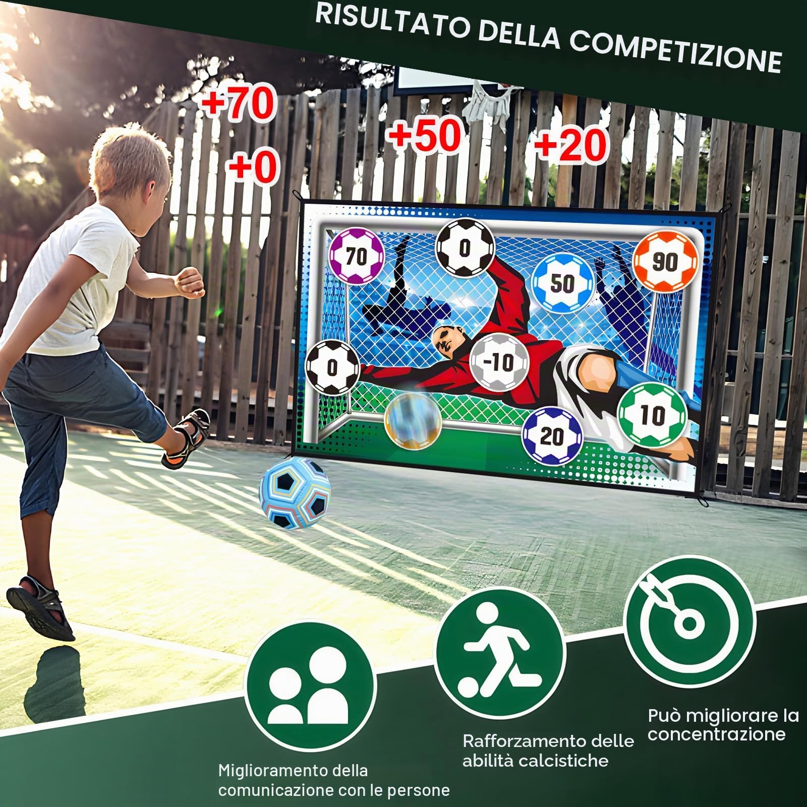 BINYI Set da Gioco con Pallone da Calcio per Bambini Porta da Calcio in Cortile per Interni ed Esterni con Palline in Velcro Porte da Calcio per Bambino di 3 4 5 6 7 8 Anni