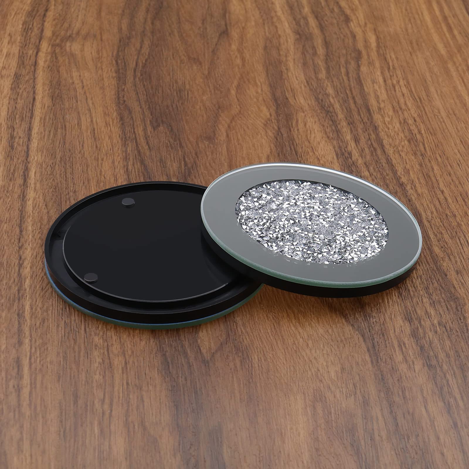 Posavasos Vidrio con Espejo Redondos 4 Pulgadas Antideslizante para Tazas Café Decoración Hogar
