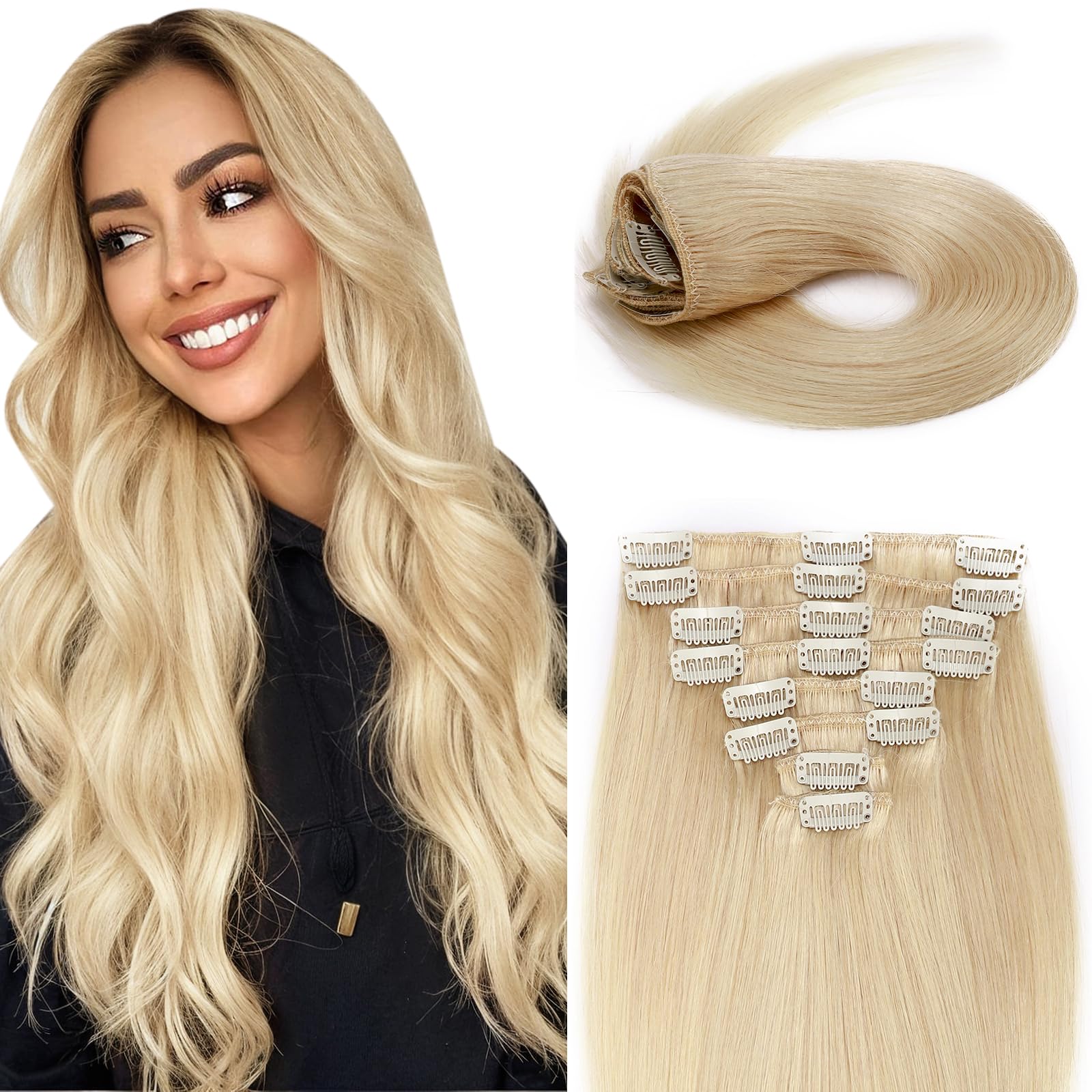 MY-LADY Clip In Hair Extensions 100% Real Human Hair 10 Inch 8pcs Remy Short Hair Extension Clip ins #60 Platinum Blonde 75g Silky Straight Full Head
