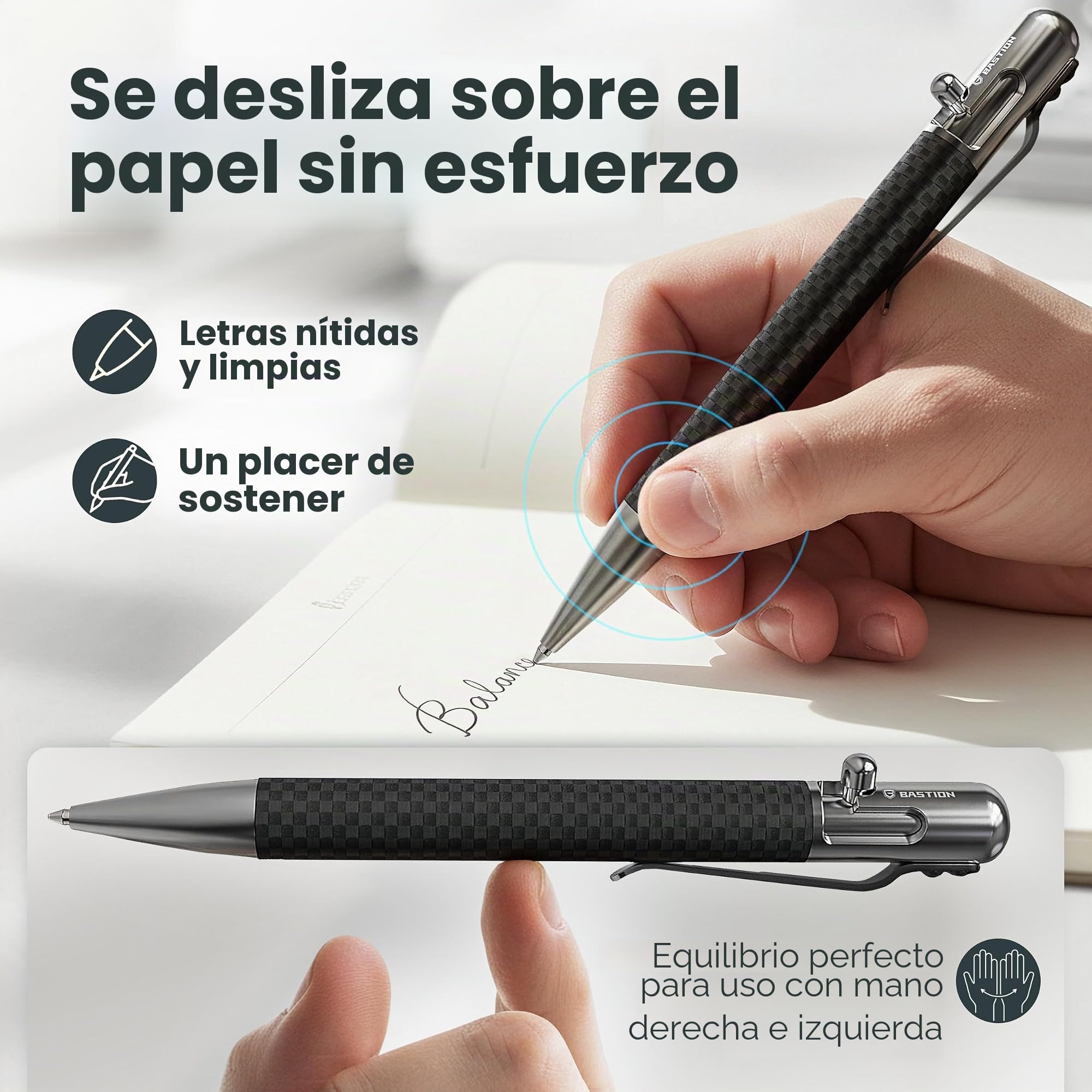 BASTION Bolígrafo de acción Bolt, ejecutivo de lujo de fibra de carbono | Bolígrafo de escritura comercial retráctil recargable de tinta (fibra de carbono/acero inoxidable)