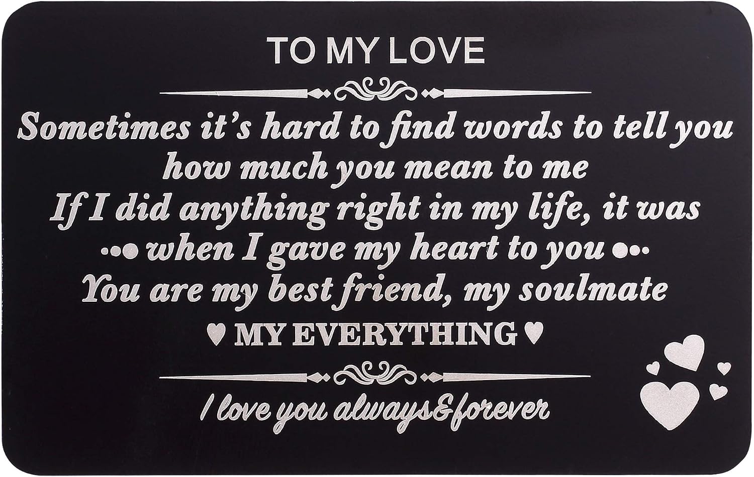 Personalized Engraved Message Metal Card for Men - Valentines Anniversary Birthday Christmas - Custom Engraved Wallet Inserts for Him Boyfriend Husband from Girlfriend Wife