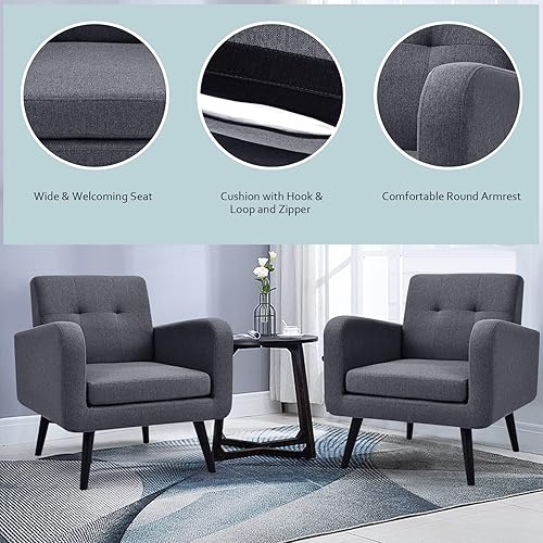 Miniatura 9 de S AFSTAR Sillón tapizado moderno, silla decorativa de tela de mediados de siglo con patas de madera de goma, sillas de descanso, muebles de sala de