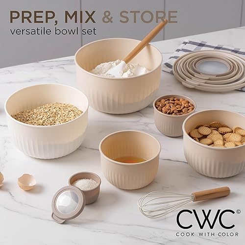 Vista 58 de COOK WITH COLOR - Juego de tazones de preparación profundos con tapas, para mezclar, de plástico, pequeños y apilables (color rosa/gris)