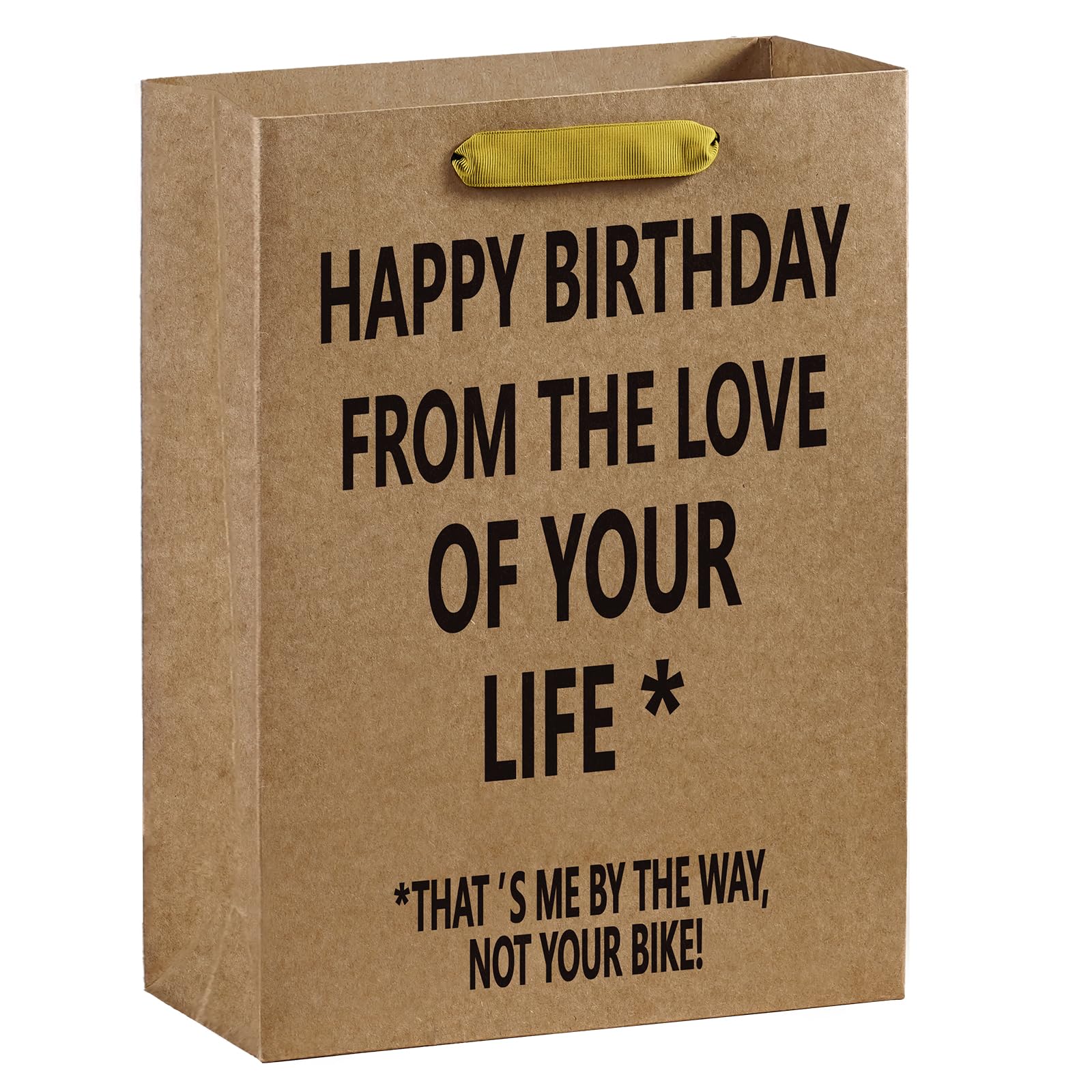 WRAPAHOLIC 13" Large Birthday Kraft Paper Gift Bag - The Love of Your Life That's Me Not Your Bike Lettering Funny Paper Bags for Birthday, Bike Lover, Husband, Boyfriend