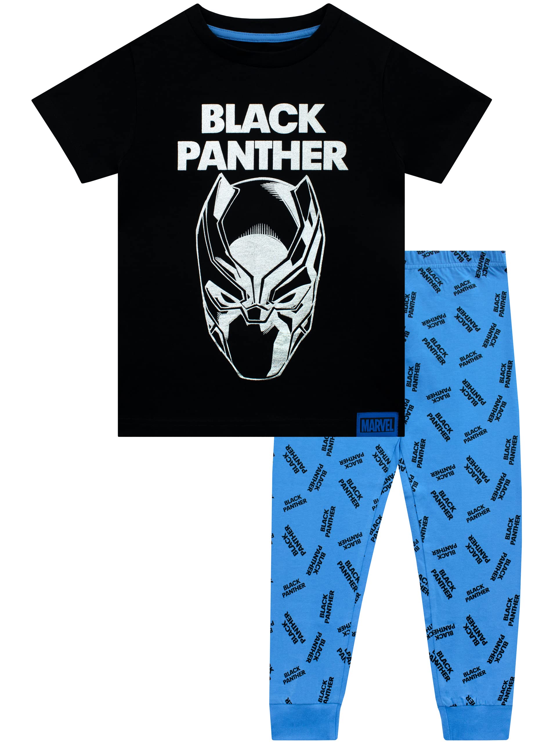 Marvel Boys Black Panther Pyjamas Short Sleeve Avengers PJ For Kids Black 8 to 9 Years