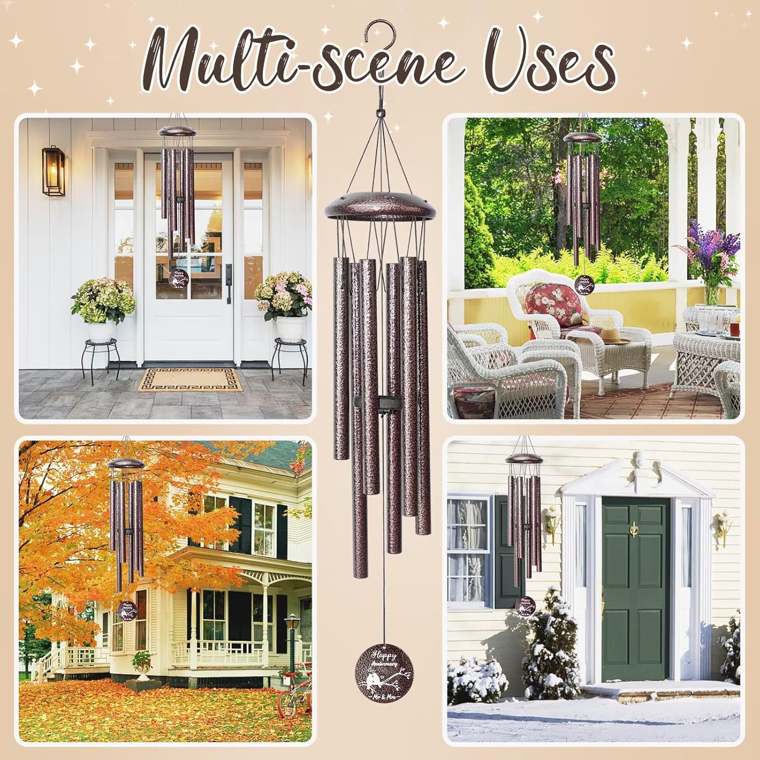 Anniversary Wind Chimes Gifts for Men Women, 25" Wind Chimes Romantic Gift for Couple, Parents, Wife, Husband, Friends, Happy Anniversary Decorations