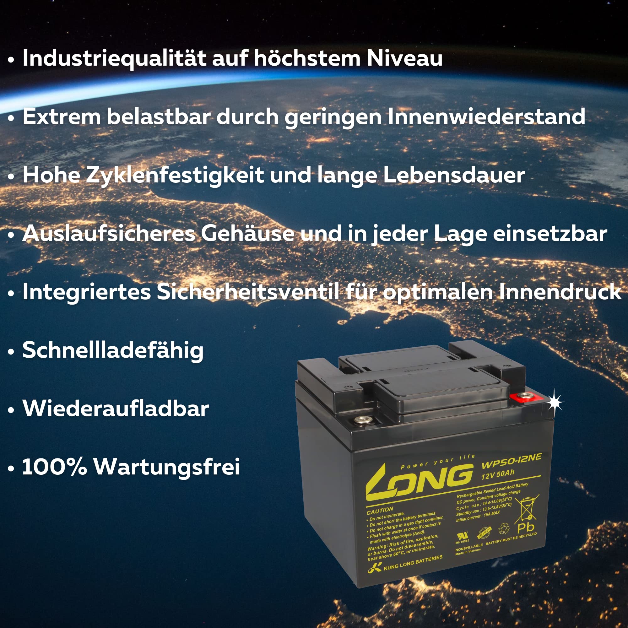 2 batterie al piombo AGM 12 V/50 Ah – WP50 – 12NE senza effetto memoria, compatibili con MP50 – 12C, 12LCP-50, REC50 – 12I