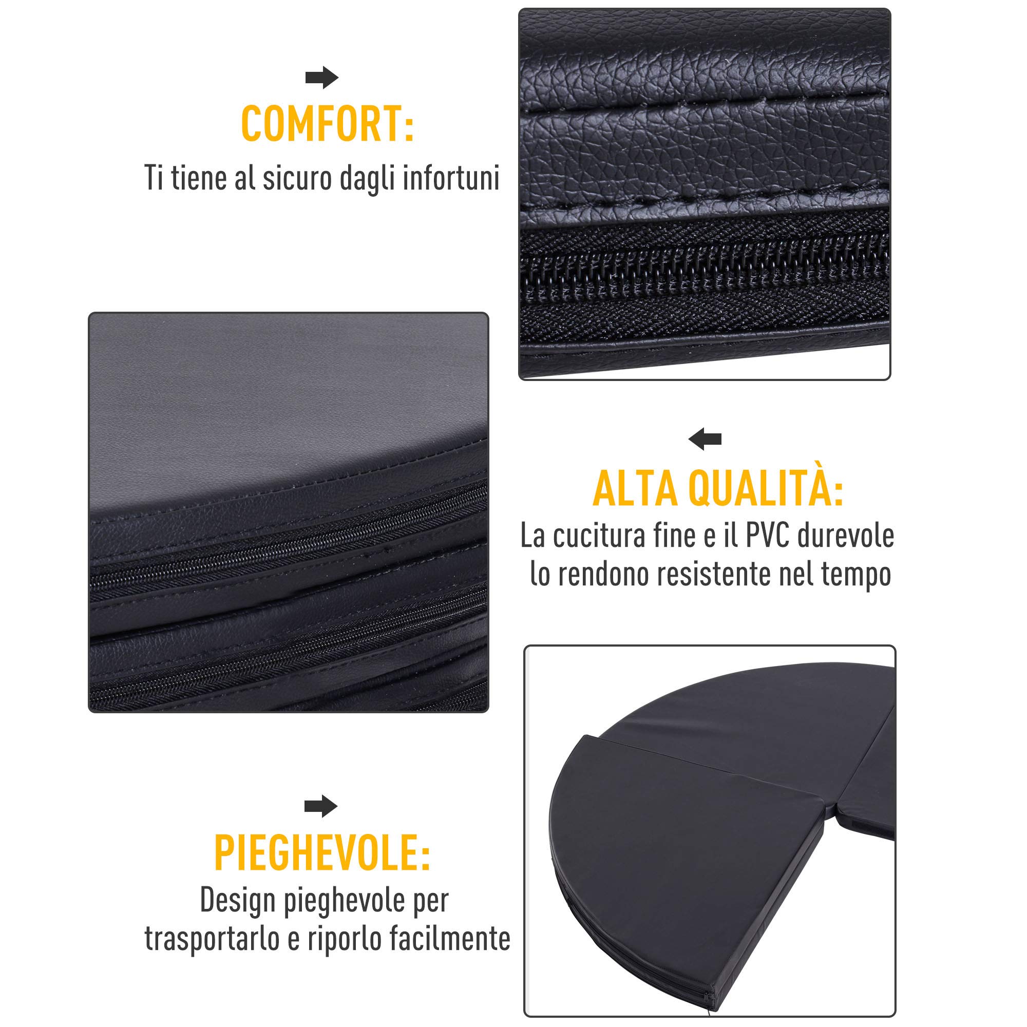 HOMCOM Tappeto per Pole Dance Ballo Ginnastica Antiscivolo Pieghevole per Casa Palestra in PVC EPE Nero Ф150x5cm