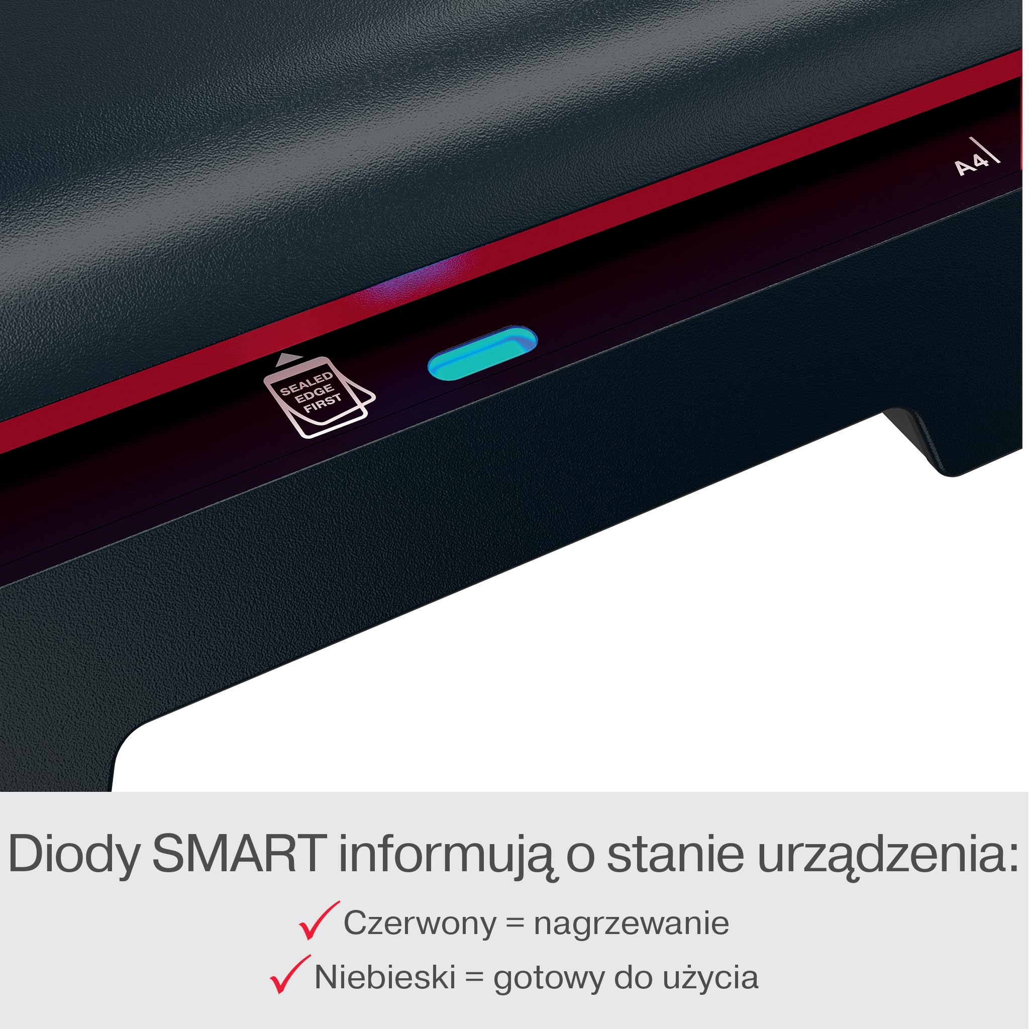 GBC 240 Home Office Laminator A4 – Szybkie nagrzewanie w 2 minuty, 75–125 mikronów, funkcja przeciw zacięciom, auto wyłączanie, zawiera 5x folii A4, czarno-czerwony, 4410068EU