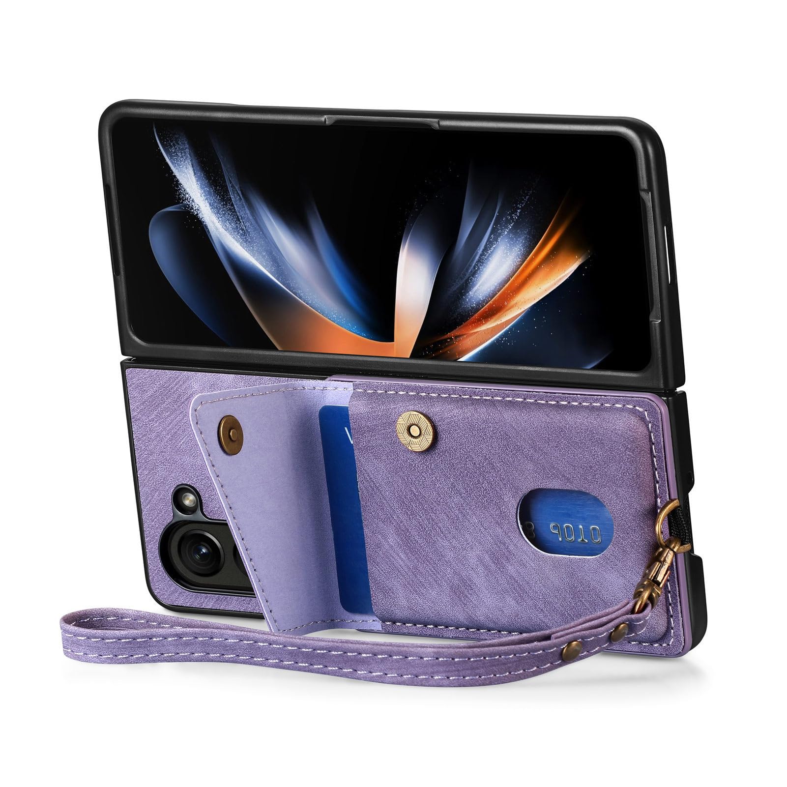 Custodia A Portafoglio For Samsung Galaxy Z Fold 8 Ultra, Chiusura Magnetica Protettiva Con Cinghia Da Mano Porta Carte Di Credito Funzione Cavalletto Cover For Telefono Cover In Pelle(Purple)