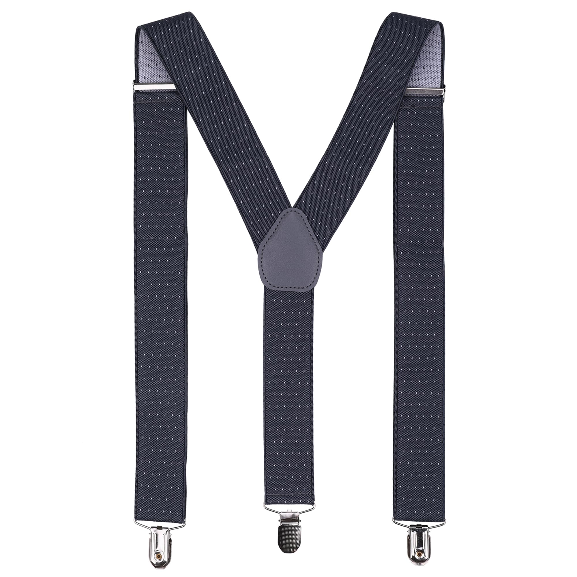 Trimming Shop Unisex Grey With White Dot# Men's Suspender Braces - Adjustable Elasticated Suspenders With Strong Metal Clips - Fashion Accessory For Parties, Weddings, Casual, Formal Events