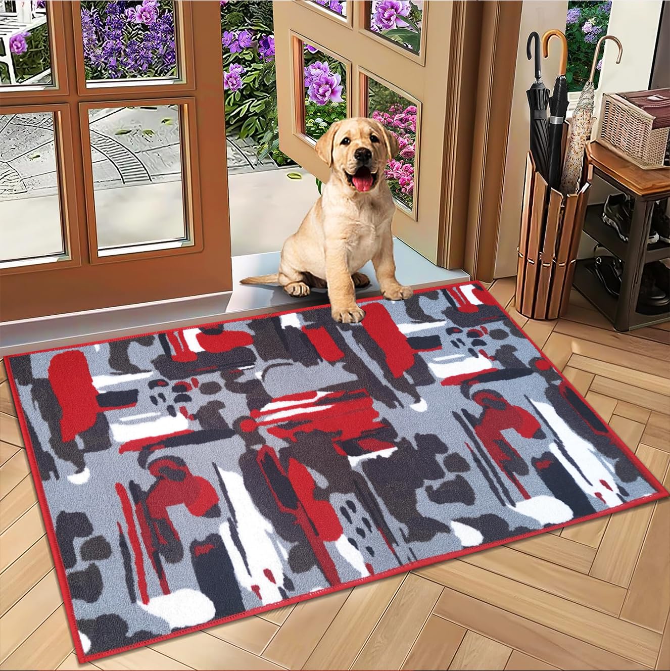 B&B Kitchen Mats Non Slip Washable Flat Weave Machine Made Polypropylene Low Pile Indoor Entrance Door Mat Carpet Rug Door Matt Black Red - 50 x 80 cm
