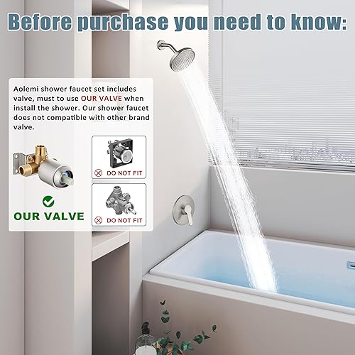 Miniatura 9 de Aolemi Juego de cabezal de ducha y mango de montaje en pared, grifo de ducha de 6 pulgadas con válvula áspera, sistema de ducha de un solo rociador,