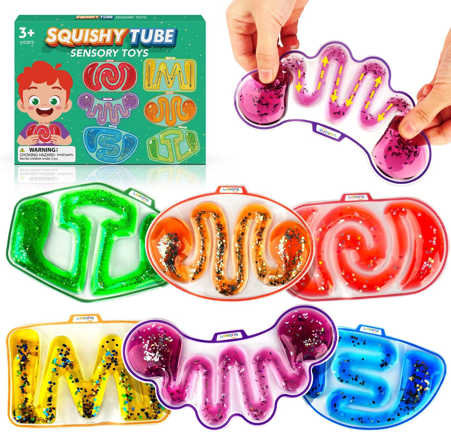 Sensory Fidget Toys for Kids Toddlers - 6 Pack Squishy Sensory Toys for Autism Children Special Needs, Fidgets for Classroom Stress Calm Down, Squeeze Sensory Tube Filled Goo, Glitter