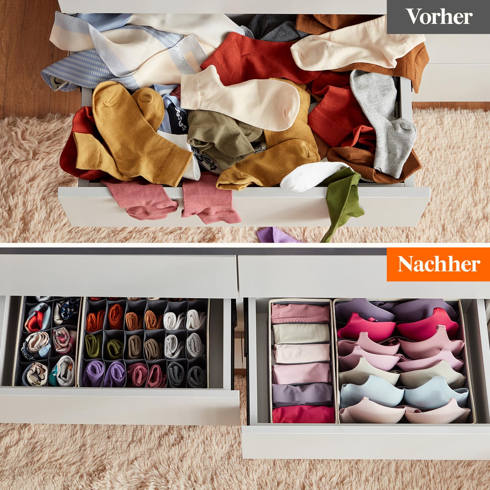 Lifewit 16 Stücke Schubladen Organizer Unterwäsche mit 4 Größen, Faltbar | Kommode Organizer für Dessous BH Socken Kleidung, Kleiderschrank Schrank Schubladen Teiler, Underwear Aufbewahrung, Grau