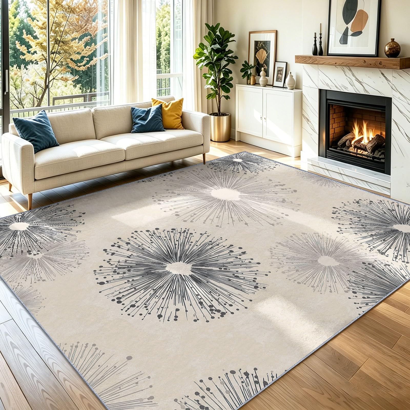 Tapis floral abstrait pissenlit antidérapant grand format pour chambre