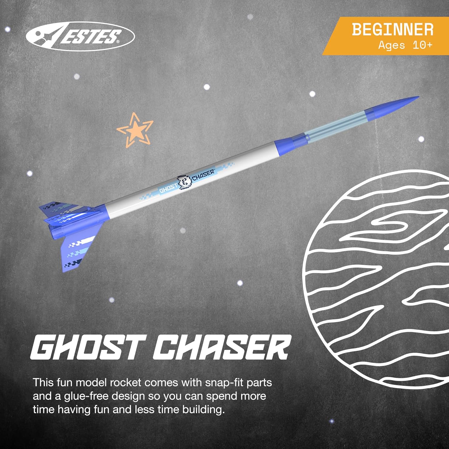 Estes 7300 Ghost Chaser Rocket-Building Kit, Beginner Flying-Rocket Model Kits for Ages 10+, Snap-Together Design