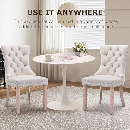 Miniatura 2 de Juego de comedor de 3 piezas, juego de mesa de comedor redonda de 31.5 pulgadas con 2 sillas de comedor tapizadas de terciopelo, diseño de patas de