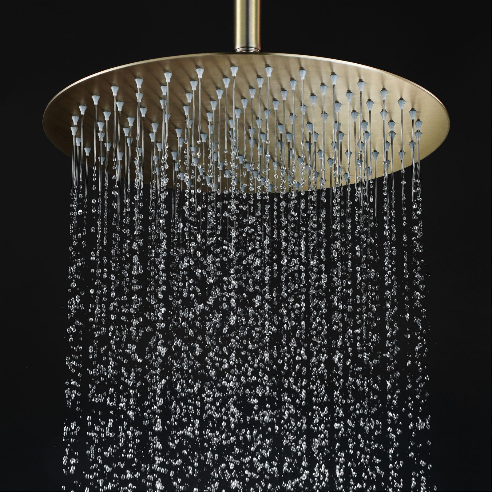 12 Pulgadas Cabezal de Ducha de Lluvia con Brazo de 38 cm, 30 x 30cm Alcachofa de Ducha de Lluvia Redondo Acero Inoxidable, Ajustable Rociador de Ducha Antical de Alta Presión, Oro Cepillado, G1/2