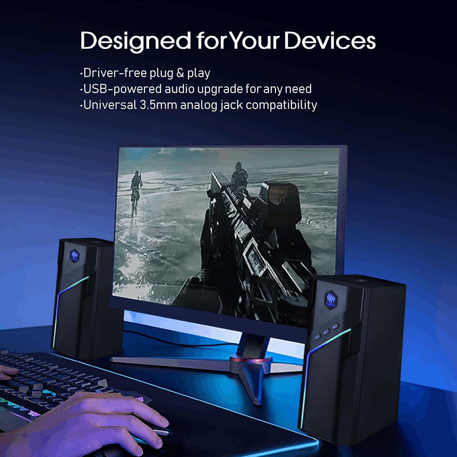 W-206RE RGB Desktop Speakers for Gaming PC, Bluetooth & USB Computer Speakers for Monitor and Laptop, Touch Control Stereo Speakers with 21 LED Light Modes