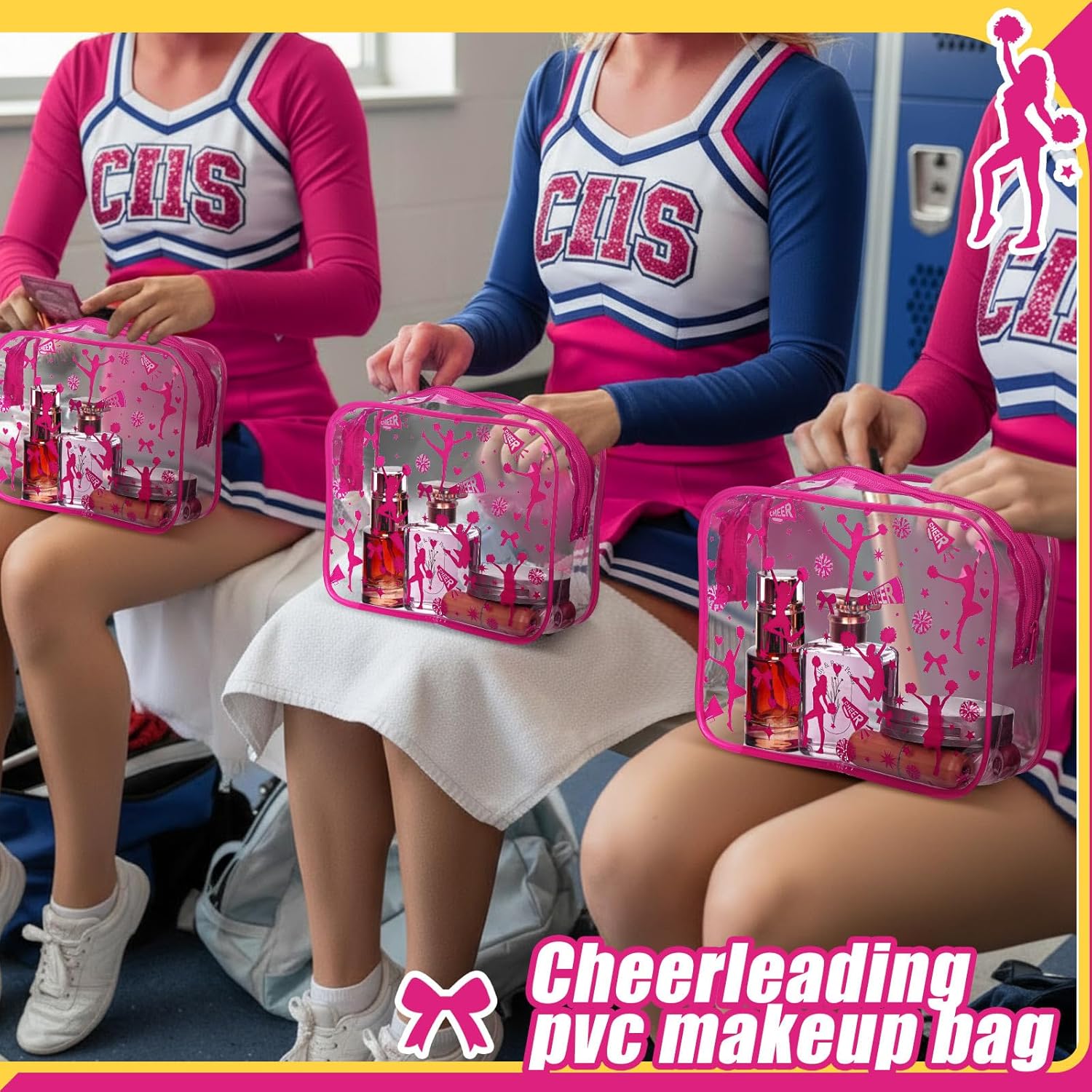20 Pcs Cheer PVC Makeup Bag Cheer Teams Gifts Clear Makeup Case Cheerleader Teams Gifts Toiletry Zipper Pouch for Cheerleading Teammates Party Supplies,7.9 x 5.9 x 2.4''(Pink) - Image 6