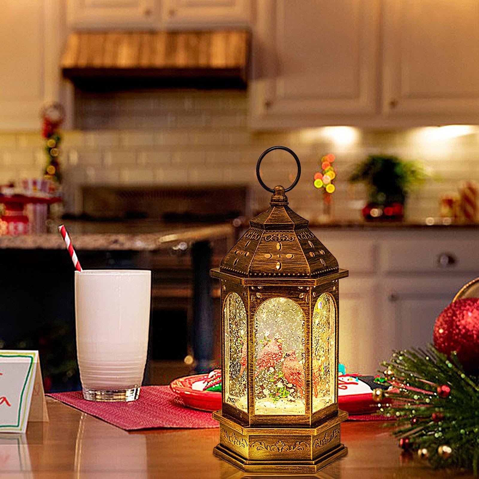 Farolillo de Navidad – Farol LED Festivo para decoración navideña y Regalos | diseño de Escena de Invierno, Funciona con Pilas, Ideal para decoración de hogar, Patio o Fiesta, CREA un