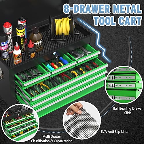 Miniatura 5 de Caja de herramientas con ruedas de alta capacidad de 8 cajones, caja de herramientas de metal con ruedas y cajones, caja de herramientas desmontable