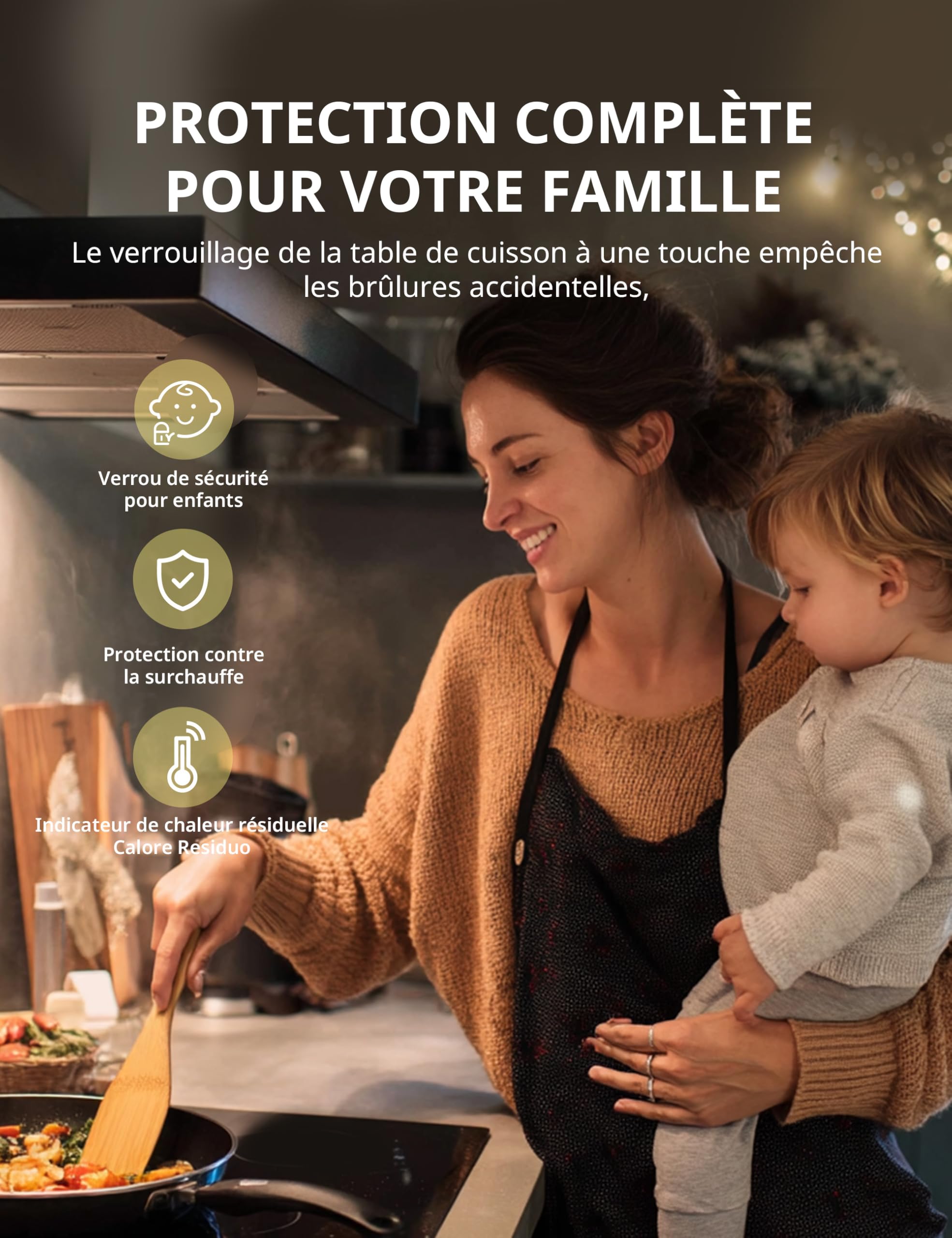 COMFEE' CIH351D257K0 Table de Cuisson à Induction Encastrable 2 Zones, 9 Niveaux de Puissance, Fonction Boost, Commande Tactile