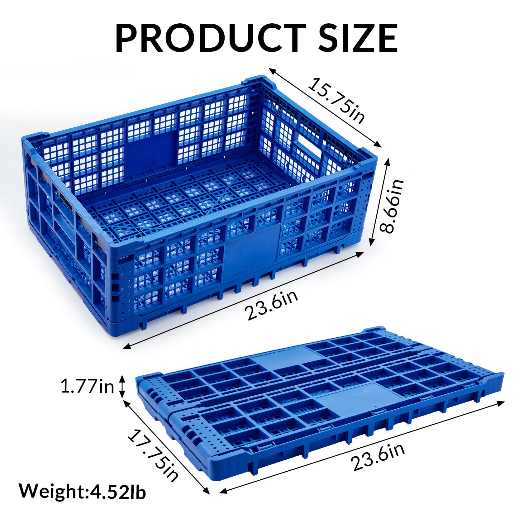 Garvee Lot de 10 Cagette Plastique Pliable Empilable 52 L avec Poignées, Bleu