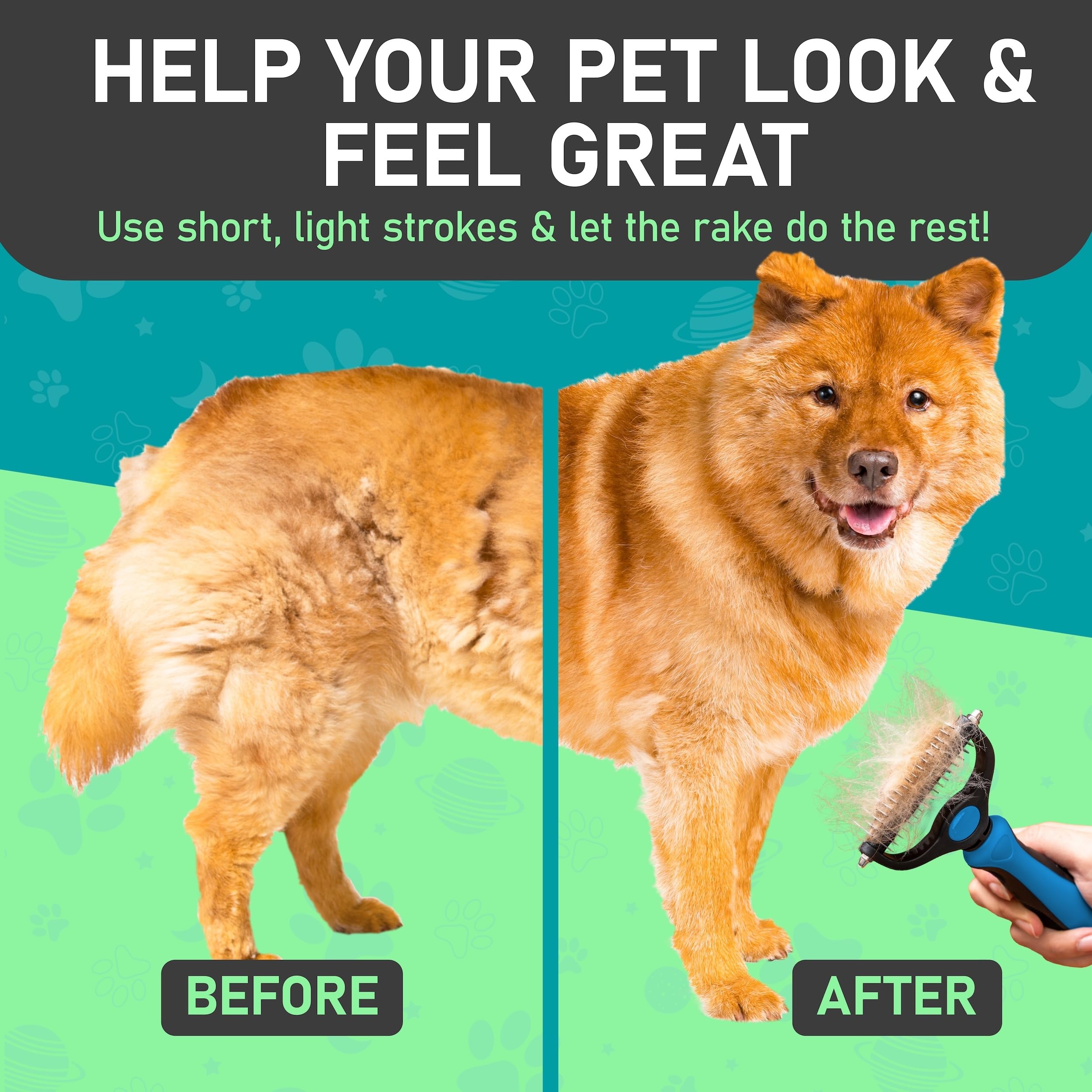 Maxpower Planet Rastrillo y cepillo para pelaje de perros y gatos, quita suavemente la capa inferior suelta, nudos y enredos, herramienta de aseo, deslanar, limpieza automática, todo tipo de pelaje