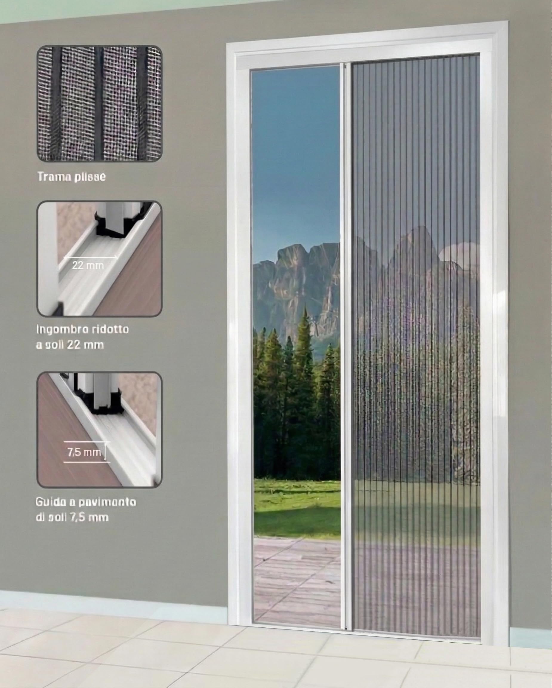 Zanzariera Plissettata Porta Finestra 120x240 cm diversi colori (Bianco)