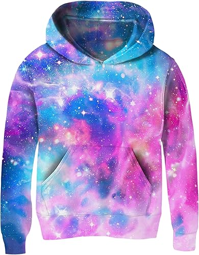 uideazone - Sudadera con capucha y diseño gráfico tridimensional con bolsillo, para niñas de 4 a 14 años.